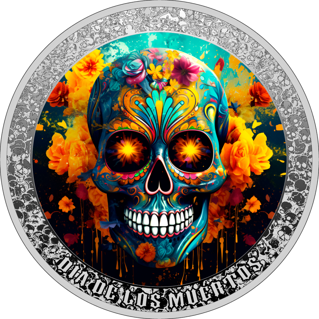 Skull with Flowers - Dia De Los Muertos series - Cameroon 1oz silver coin