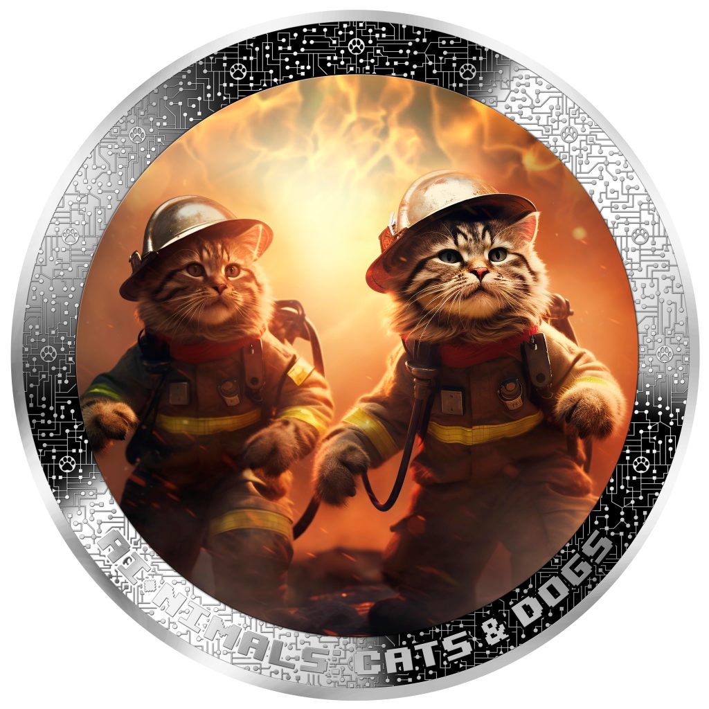 Firefighter Cat - AI•NIMALS series - Cameroon 1oz silver coin