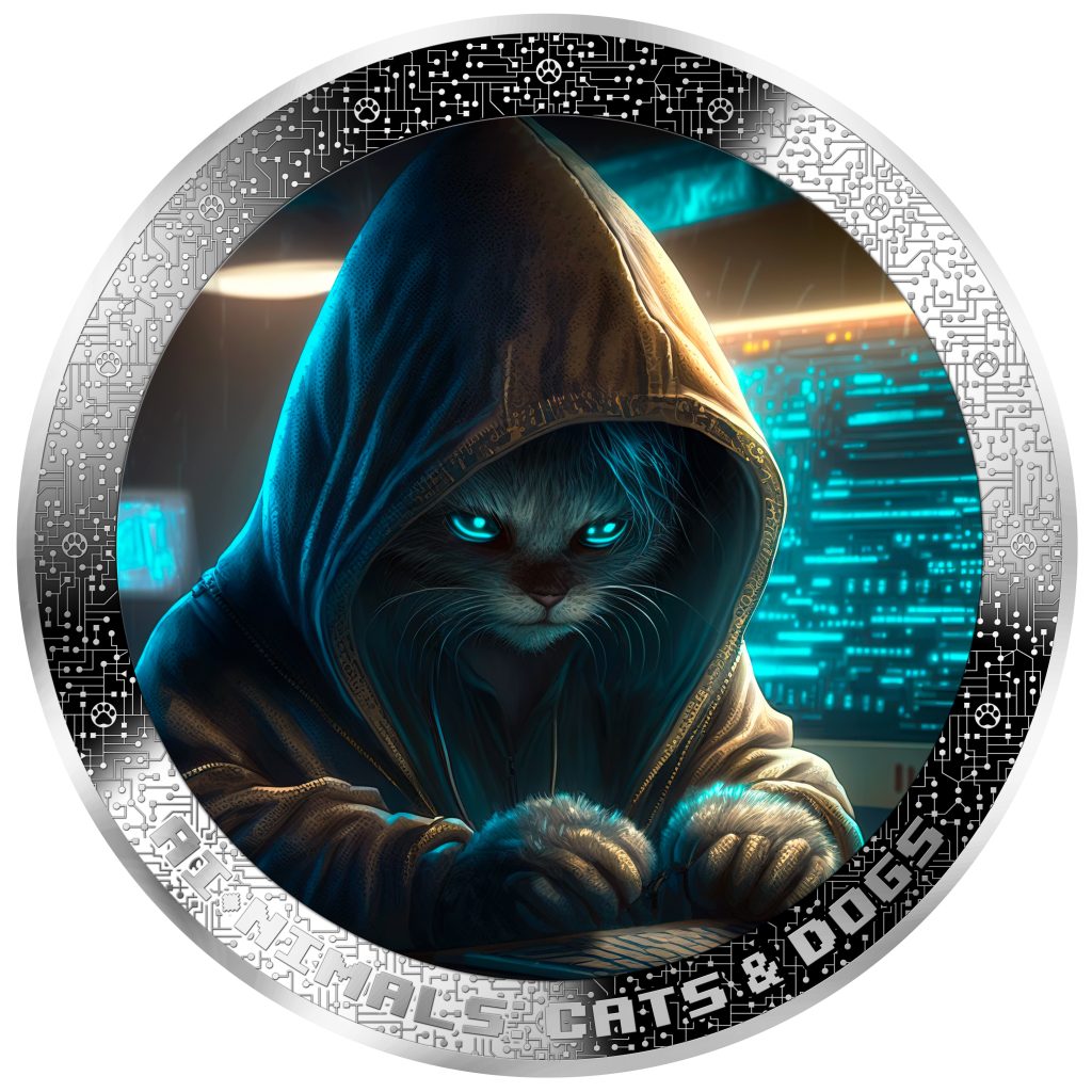 Hacker Cat - AI•NIMALS series - Cameroon 1oz silver coin