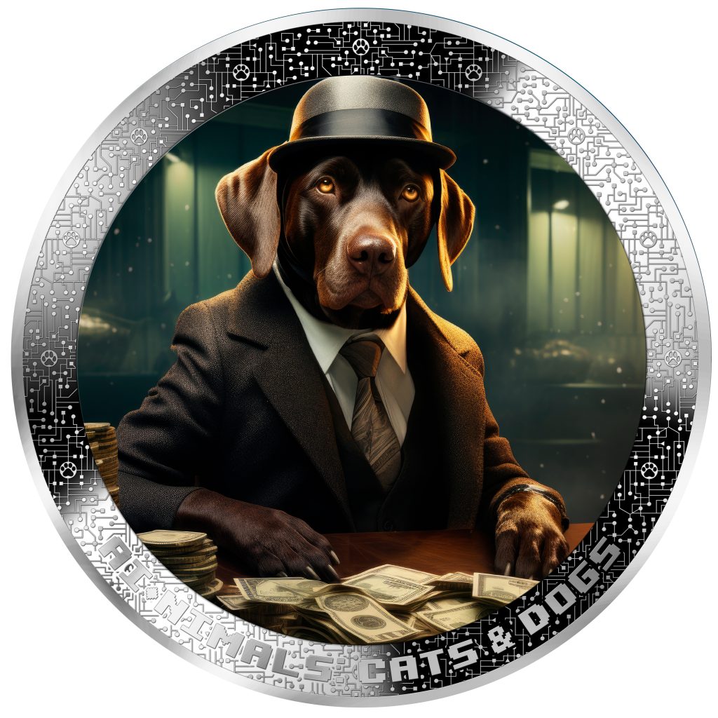 Maffia Banker Dog - AI•NIMALS series - Cameroon 1oz silver coin