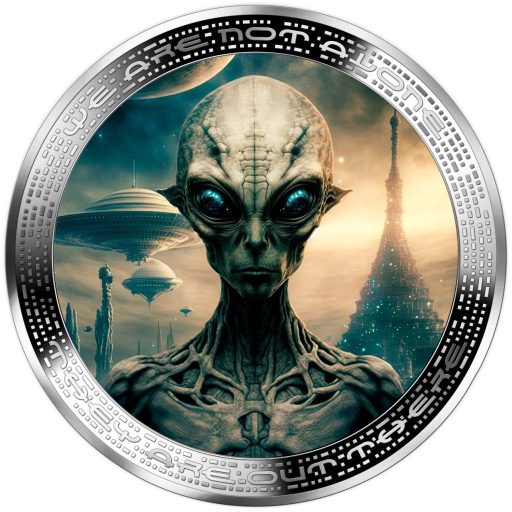 Alien Face and Homeworld - Alien We are not alone, they are out there series - Cameroon 1oz silver coin