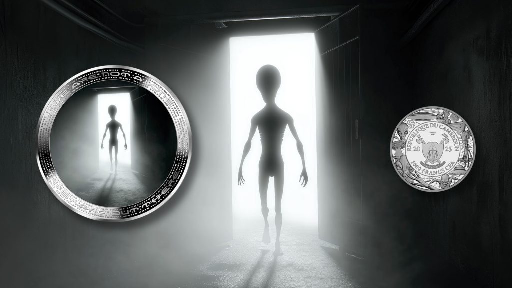 Alien in Door Opening - Alien We are not alone, they are out there series - Cameroon 1oz silver coin