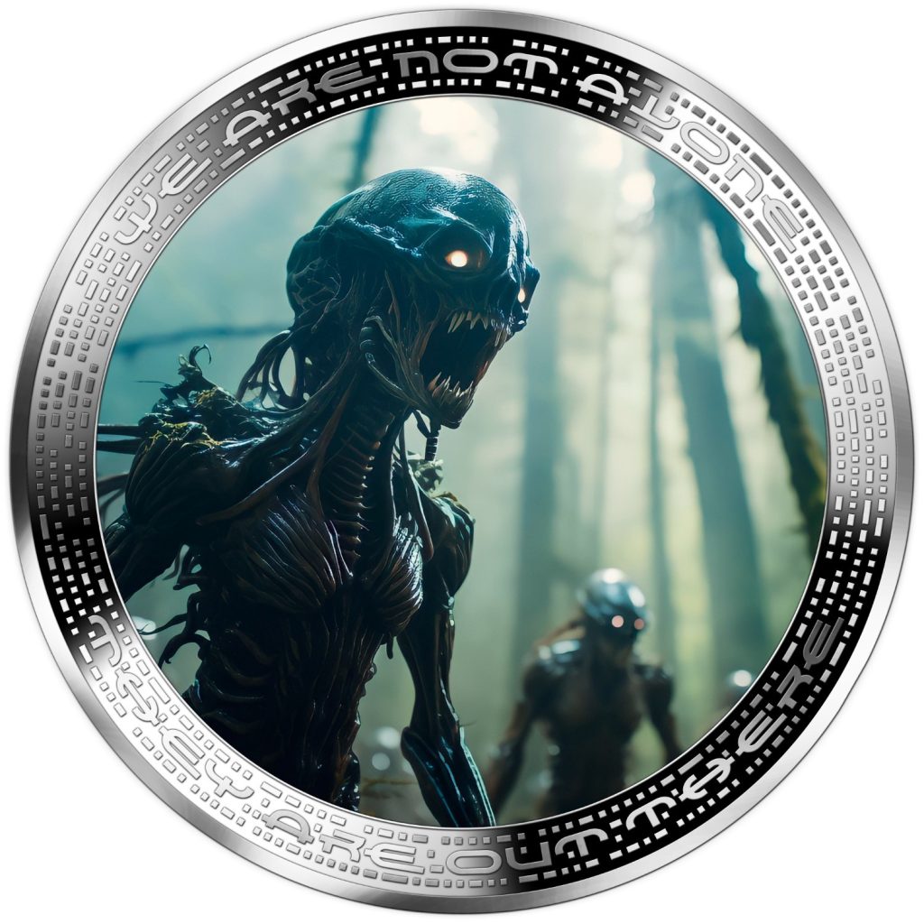 Aliens in Forest - Alien We are not alone, they are out there series - Cameroon 1oz silver coin