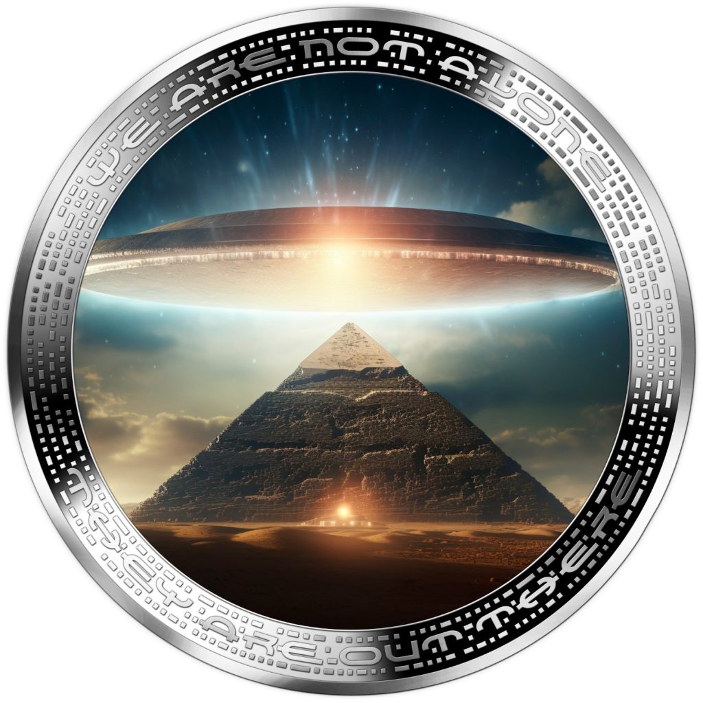 Pyramid and UFO - Alien We are not alone, they are out there series - Cameroon 1oz silver coin