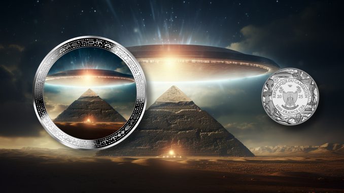 Pyramid and UFO - Alien We are not alone, they are out there series - Cameroon 1oz silver coin