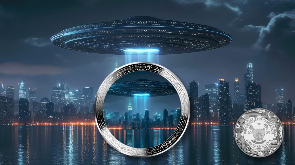 UFO above city - Alien We are not alone, they are out there series - Cameroon 1oz silver coin