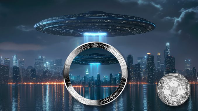 UFO above city - Alien We are not alone, they are out there series - Cameroon 1oz silver coin