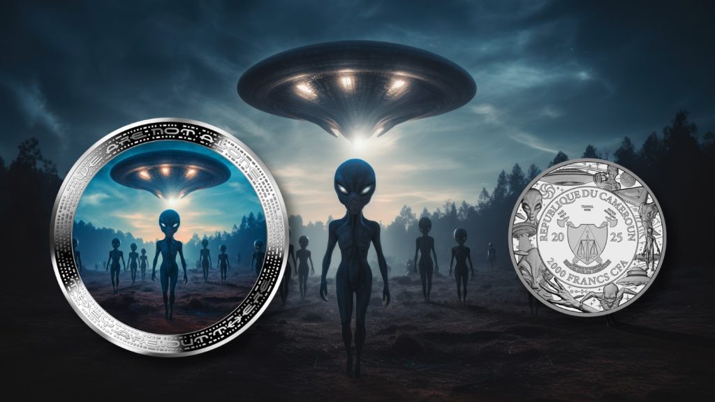 2oz Alien & UFO - Alien We are not alone, they are out there series - Cameroon 2oz silver coin