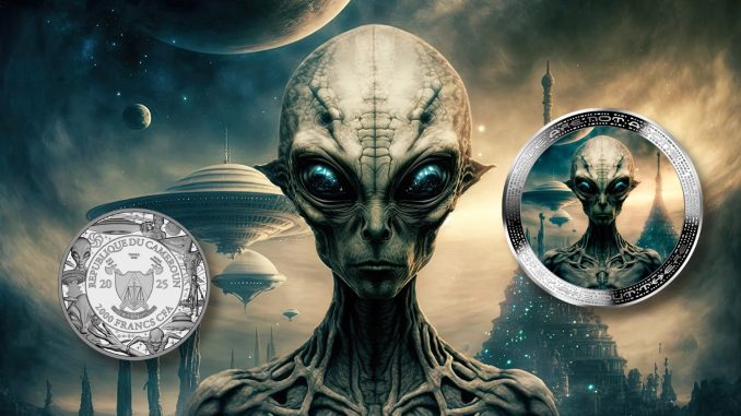 2oz Alien Face and Homeworld - Alien We are not alone, they are out there series - Cameroon 2oz silver coin