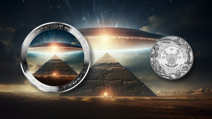 2oz Pyramid and UFO - Alien We are not alone, they are out there series - Cameroon 2oz silver coin