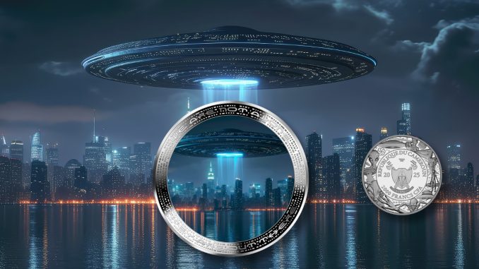 2oz UFO above city - Alien We are not alone, they are out there series - Cameroon 2oz silver coin