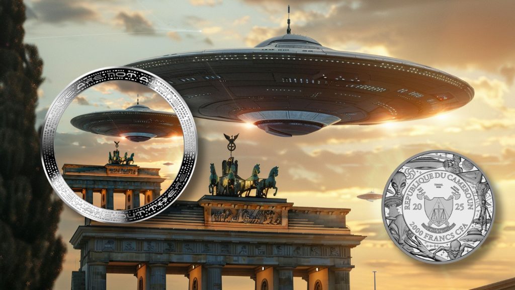 2oz UFO above Berlin - Alien We are not alone, they are out there series - Cameroon 2oz silver coin