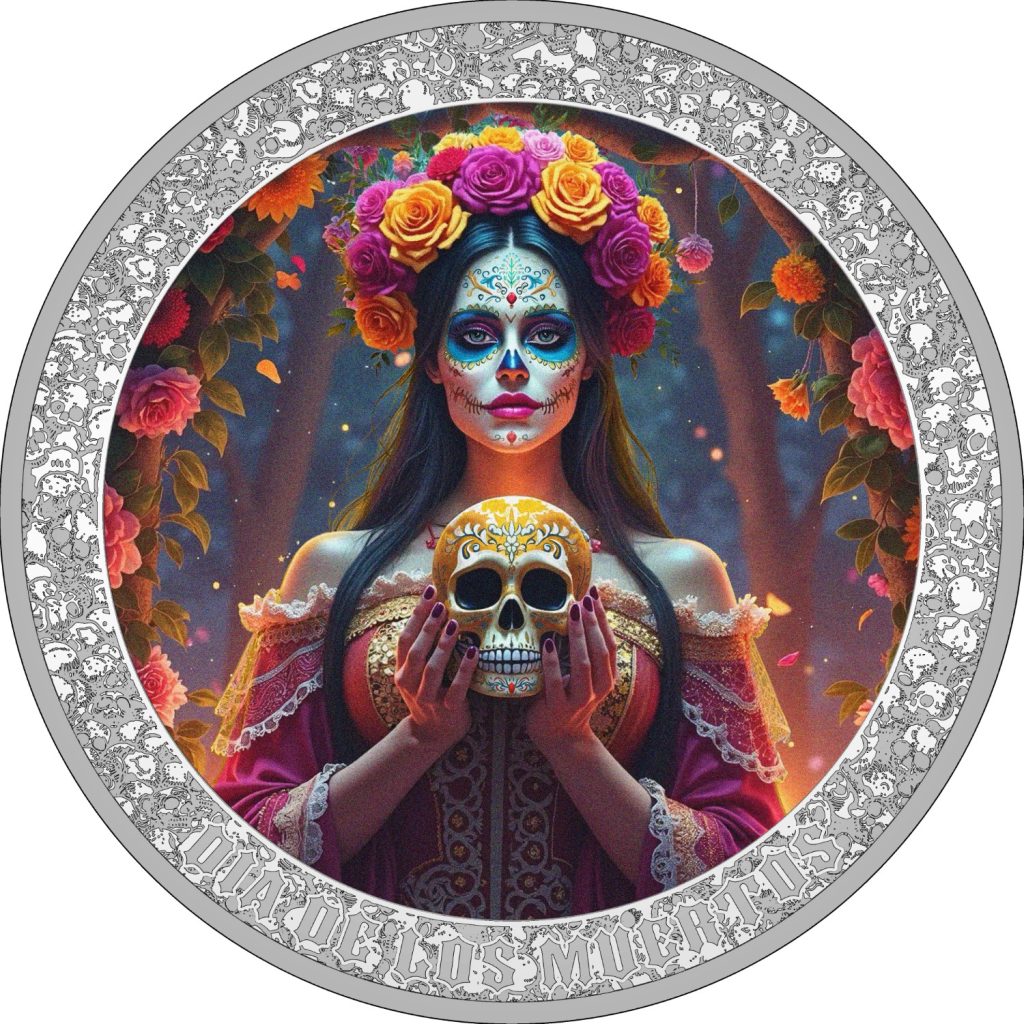 Women with Skull - Dia De Los Muertos series - Cameroon 1oz silver coin 2025