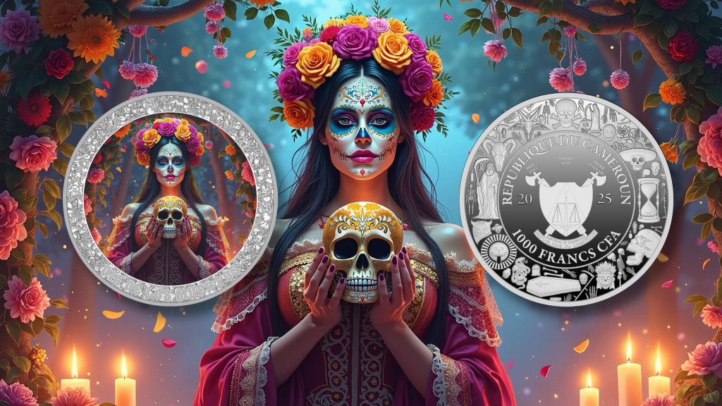 Women with Skull - Dia De Los Muertos series - Cameroon 1oz silver coin 2025