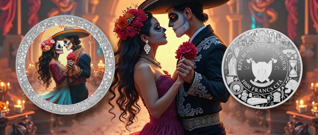 Dancing Skull Couple - Dia De Los Muertos series - Cameroon 1oz silver coin 2025