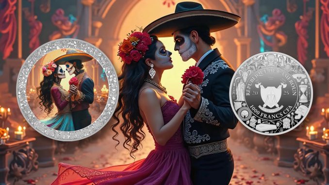 Dancing Skull Couple - Dia De Los Muertos series - Cameroon 1oz silver coin 2025