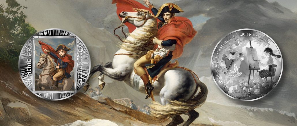 Napoleon Crossing the Alps - Jacques-Louis David - AI•NIME Art series coin collection - Cameroon 1/2oz pure silver coin