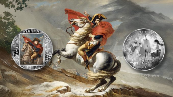 Napoleon Crossing the Alps - Jacques-Louis David - AI•NIME Art series coin collection - Cameroon 1/2oz pure silver coin