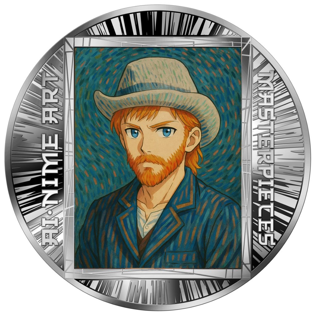 Self-portrait with grey felt hat - Vincent van Gogh - AI•NIME Art series coin collection - Cameroon 1/2oz pure silver coin