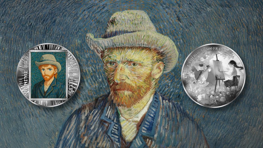 Self-portrait with grey felt hat - Vincent van Gogh - AI•NIME Art series coin collection - Cameroon 1/2oz pure silver coin