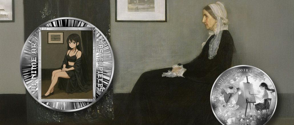 Whistler's Mother (Arrangement in Grey and Black No. 1) - James McNeill Whistler - AI•NIME Art series coin collection - Cameroon 1/2oz pure silver coin