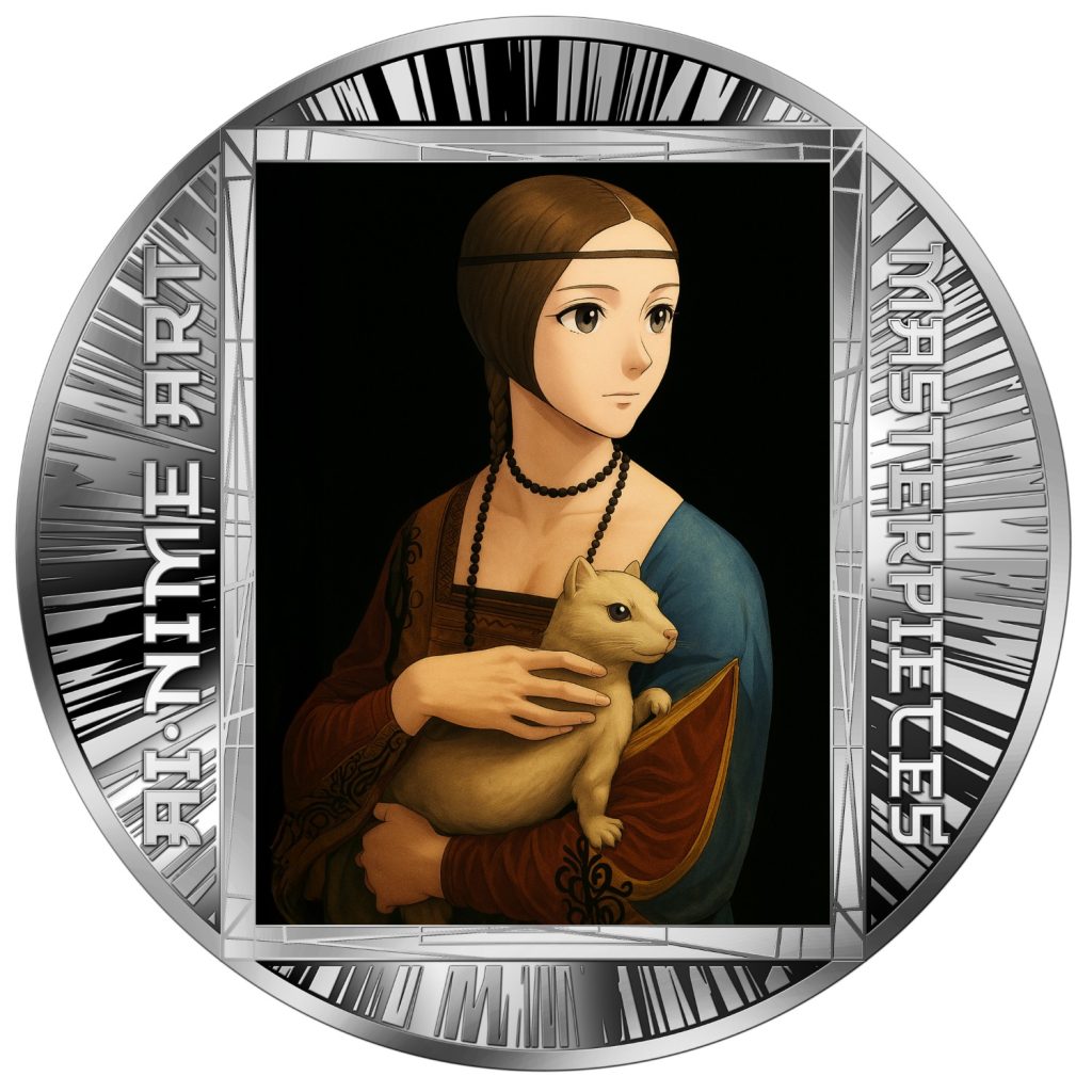 Lady with an Ermine – Leonardo da Vinci - AI•NIME Art series coin collection - Cameroon 1/2oz pure silver coin