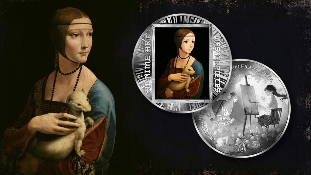 Lady with an Ermine – Leonardo da Vinci - AI•NIME Art series coin collection - Cameroon 1/2oz pure silver coin
