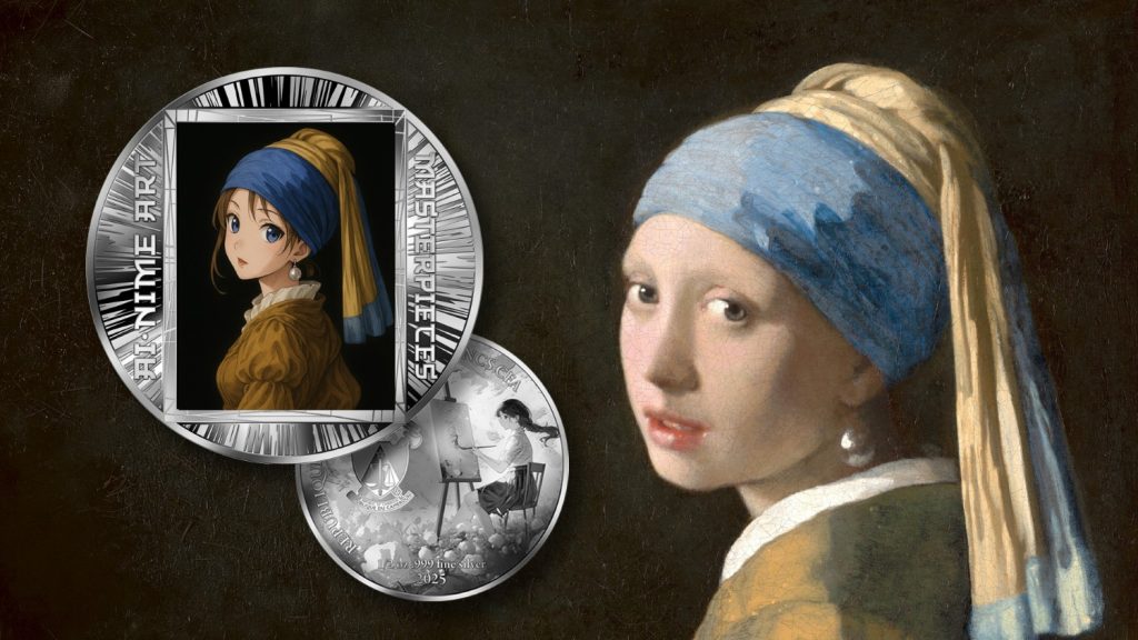 Girl with a Pearl Earring – Johannes Vermeer - AI•NIME Art series coin collection - Cameroon 1/2oz pure silver coin
