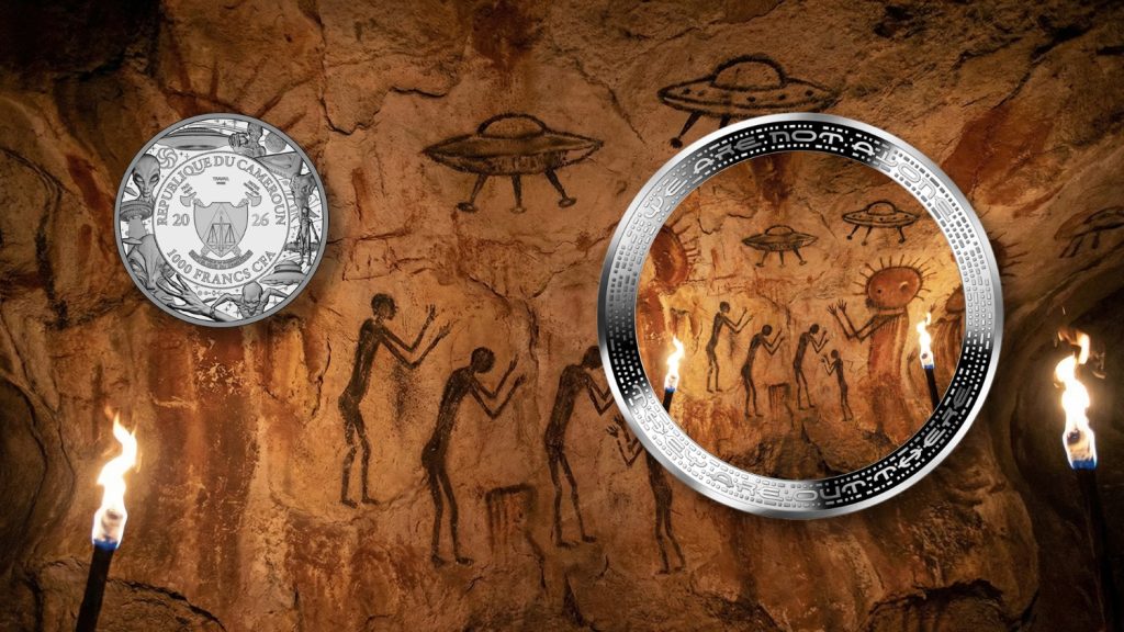 Prehistoric Alien Painting - We are not alone, they are out there series - 2026 Cameroon 1oz silver coin