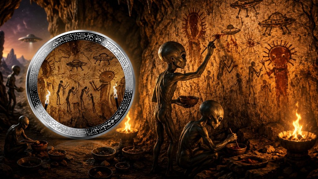 Prehistoric Alien Painting - We are not alone, they are out there series - 2026 Cameroon 1oz silver coin