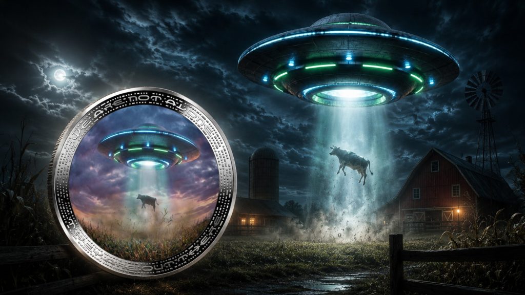Cow Abduction - We are not alone, they are out there series - 2026 Cameroon 1oz silver coin