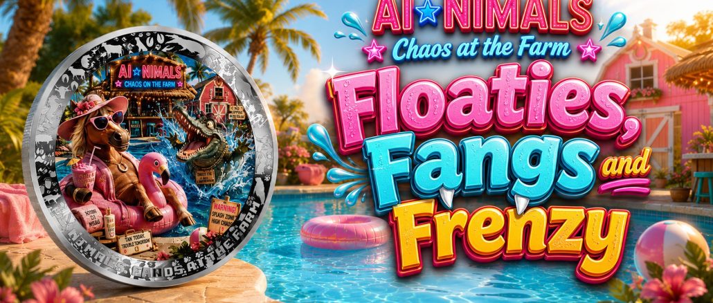 Floaties, Fangs and Frenzy - AI•NIMALS Chaos at the Farm series 2026 Cameroon 1oz silver coin