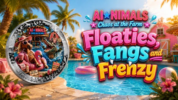 Floaties, Fangs and Frenzy - AI•NIMALS Chaos at the Farm series 2026 Cameroon 1oz silver coin