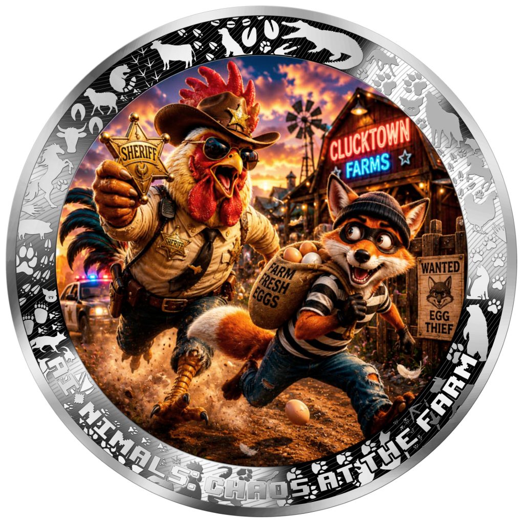 The Great Egg Chase - AI•NIMALS Chaos at the Farm series 2026 Cameroon 1oz silver coin