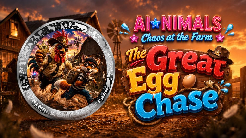 The Great Egg Chase - AI•NIMALS Chaos at the Farm series 2026 Cameroon 1oz silver coin