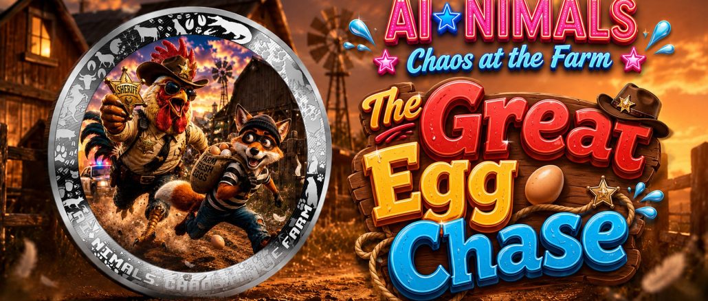 The Great Egg Chase - AI•NIMALS Chaos at the Farm series 2026 Cameroon 1oz silver coin