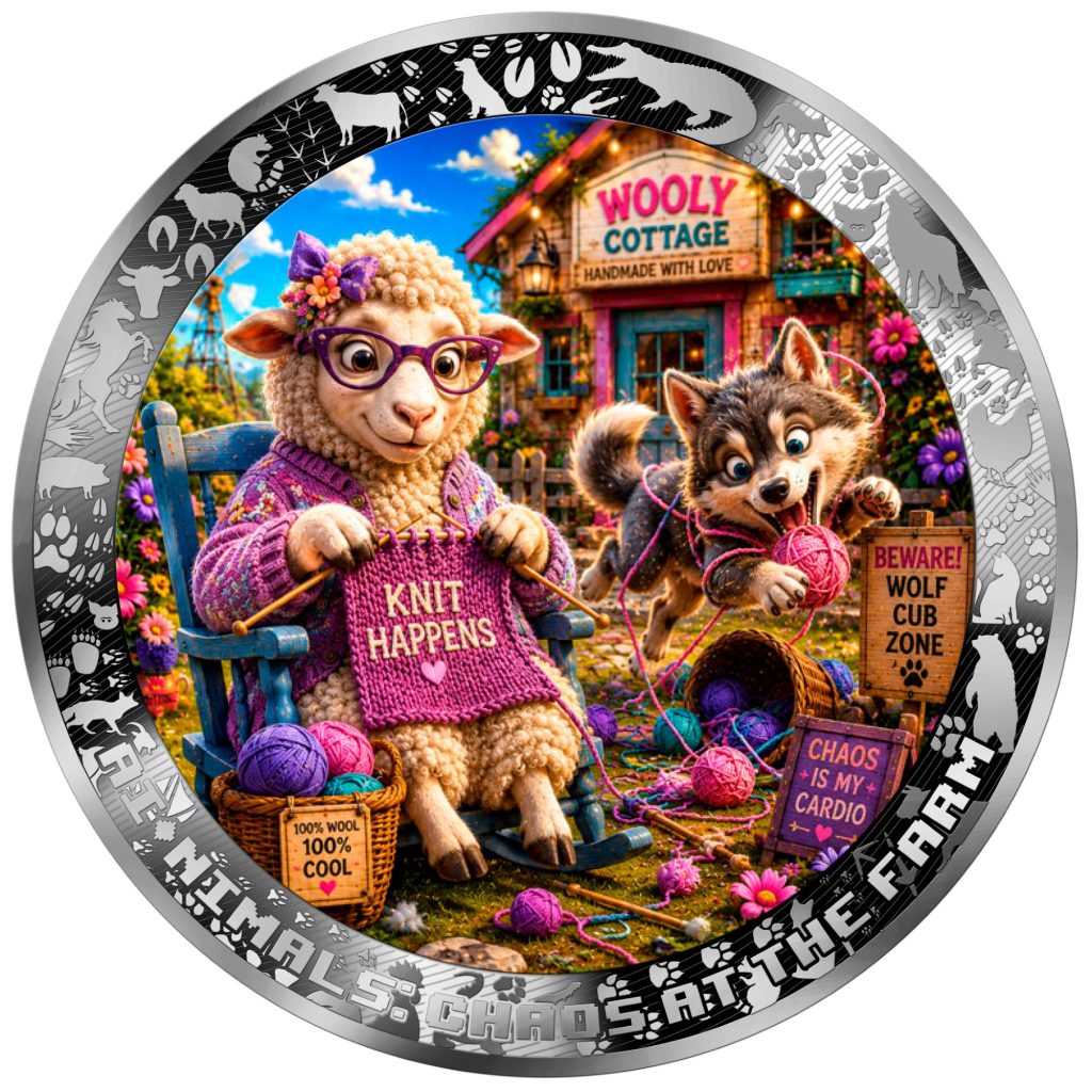 Knit Happens Again - AI•NIMALS Chaos at the Farm series 2026 Cameroon 1oz silver coin