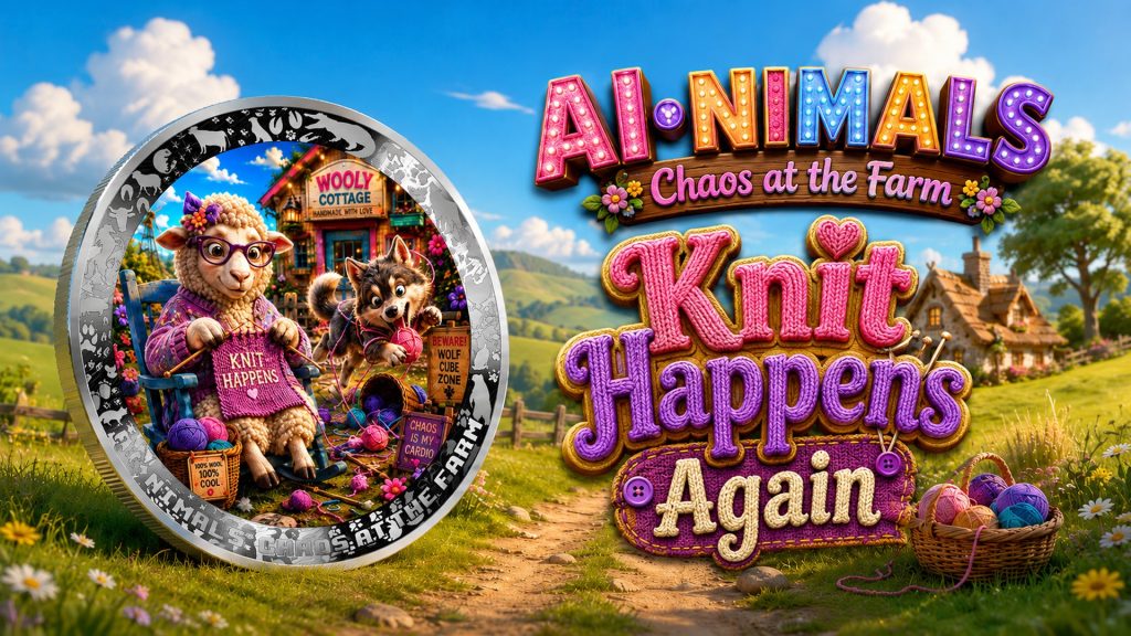 Knit Happens Again - AI•NIMALS Chaos at the Farm series 2026 Cameroon 1oz silver coin