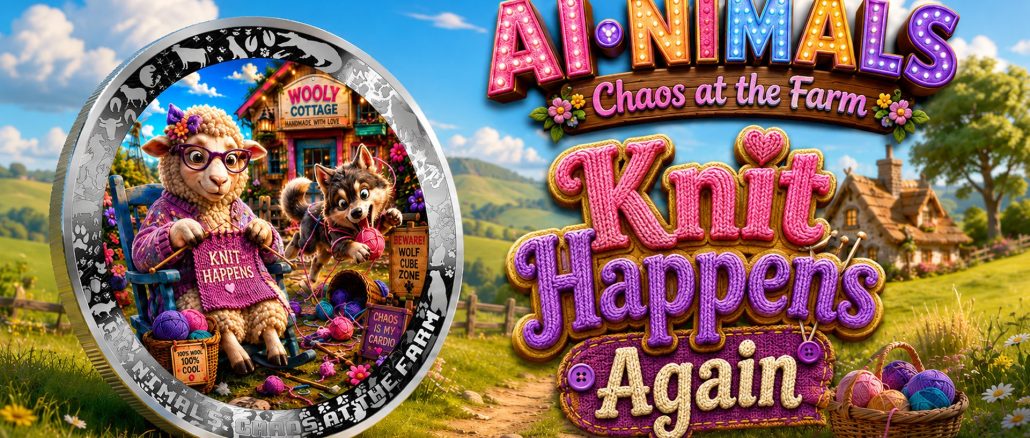 Knit Happens Again - AI•NIMALS Chaos at the Farm series 2026 Cameroon 1oz silver coin