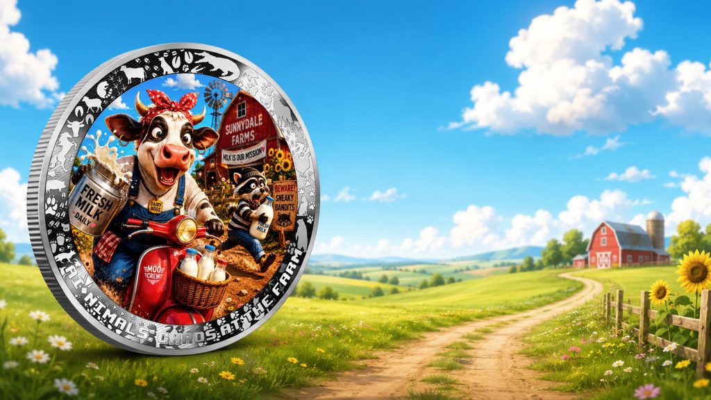 The Great Milk Heist - AI•NIMALS Chaos at the Farm series 2026 Cameroon 1oz silver coin