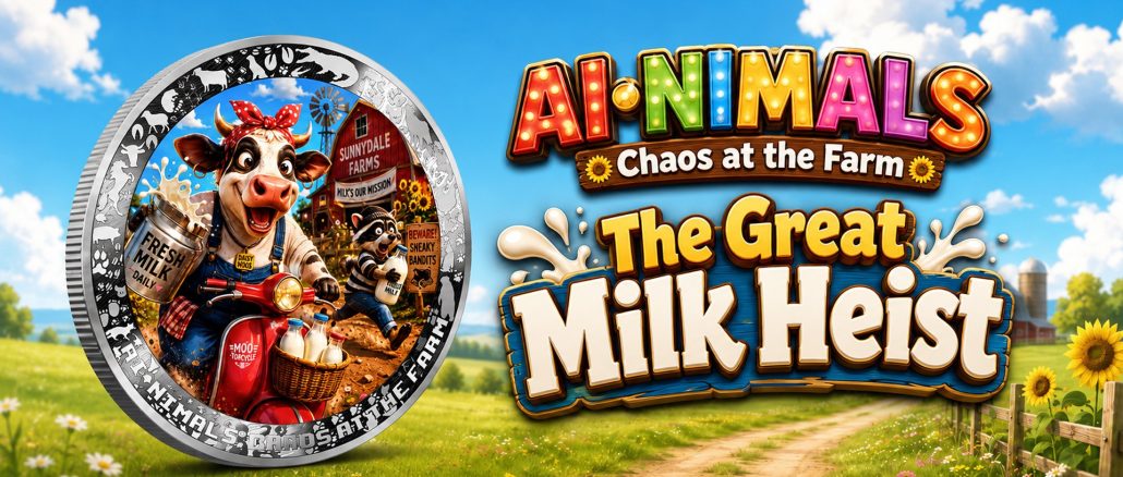 The Great Milk Heist - AI•NIMALS Chaos at the Farm series 2026 Cameroon 1oz silver coin