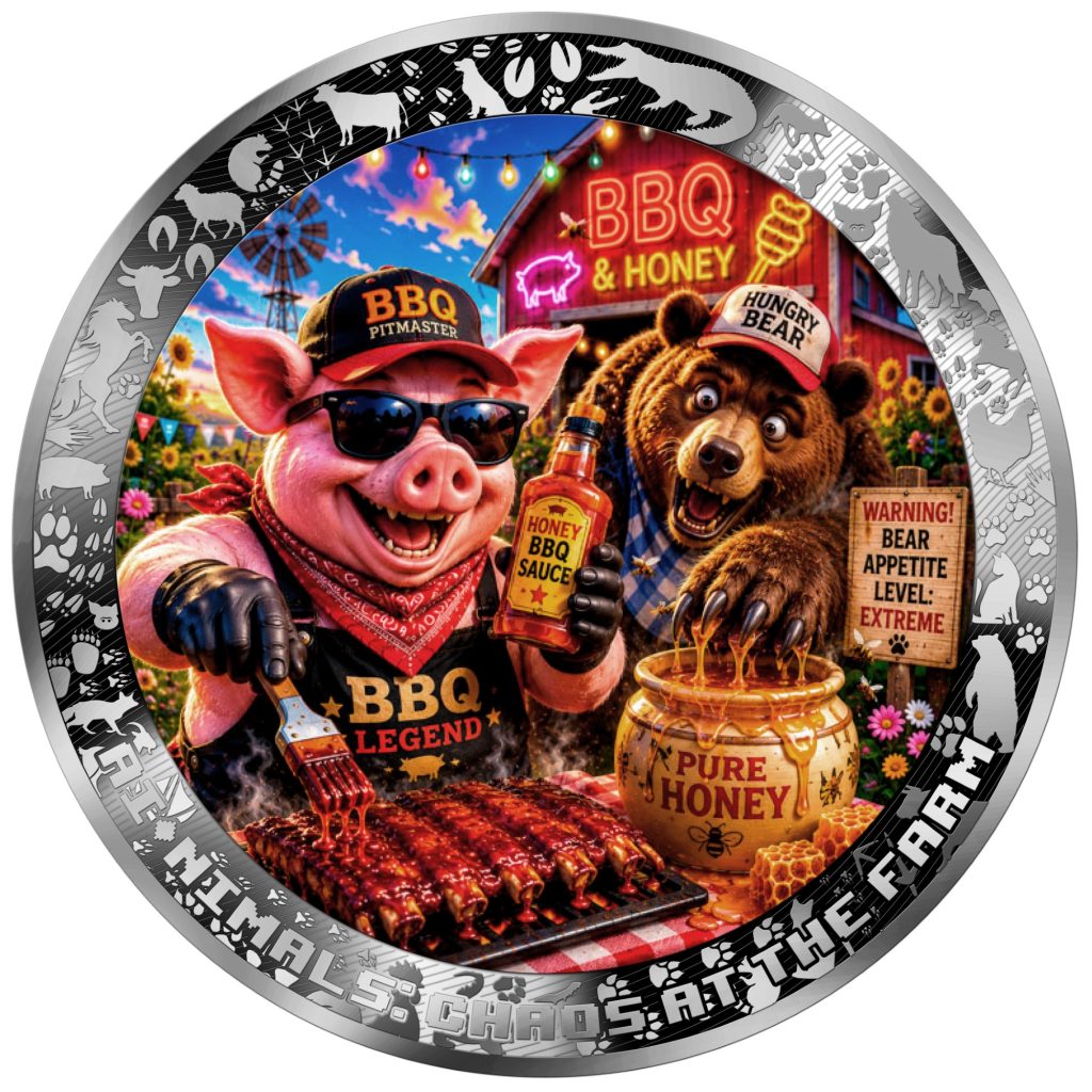 Hog Wild Honey BBQ - AI•NIMALS Chaos at the Farm series 2026 Cameroon 1oz silver coin