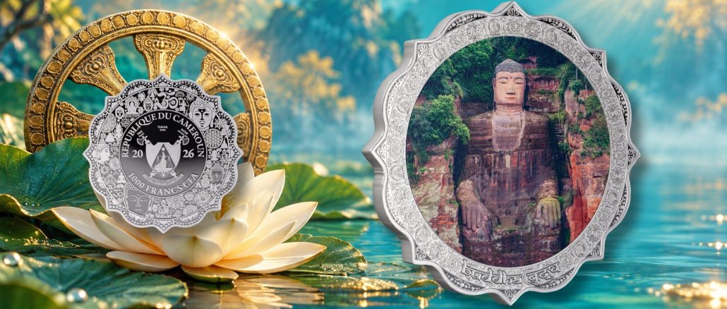 Leshan - BUDDHA - Path to Enlightenment series 2026 Cameroon 1oz silver lotus shaped coin