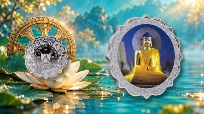 Bodhi Gaya - BUDDHA - Path to Enlightenment series 2026 Cameroon 1oz silver lotus shaped coin