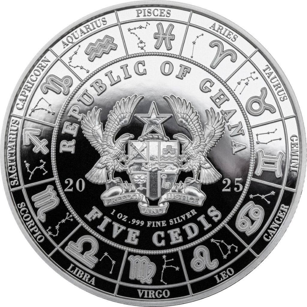 Common Obverse Zodiac Series series coin collection - Ghana 1oz pure silver coin