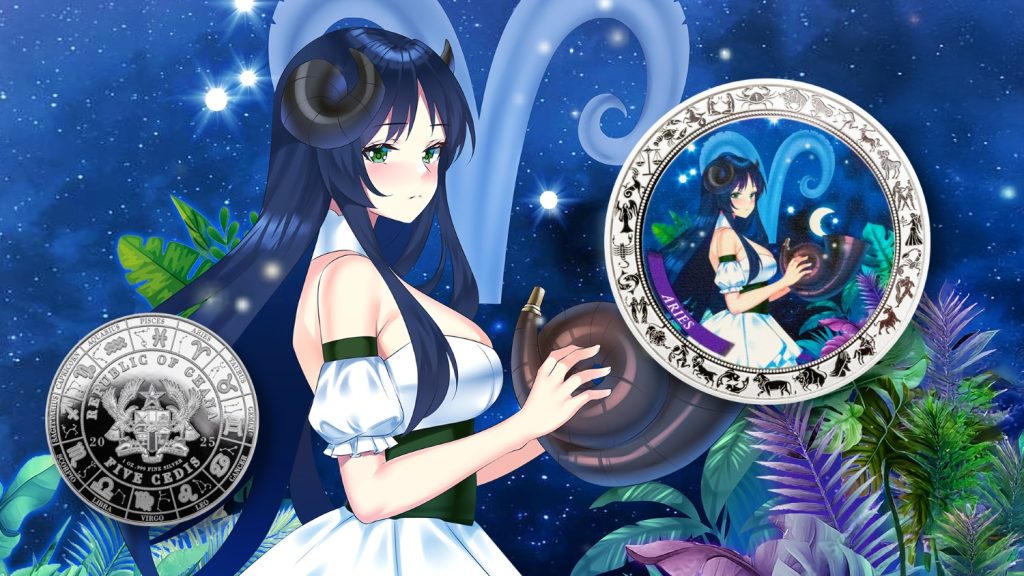 Aries - Anime Zodiac Series series coin collection - Ghana 1oz pure silver coin