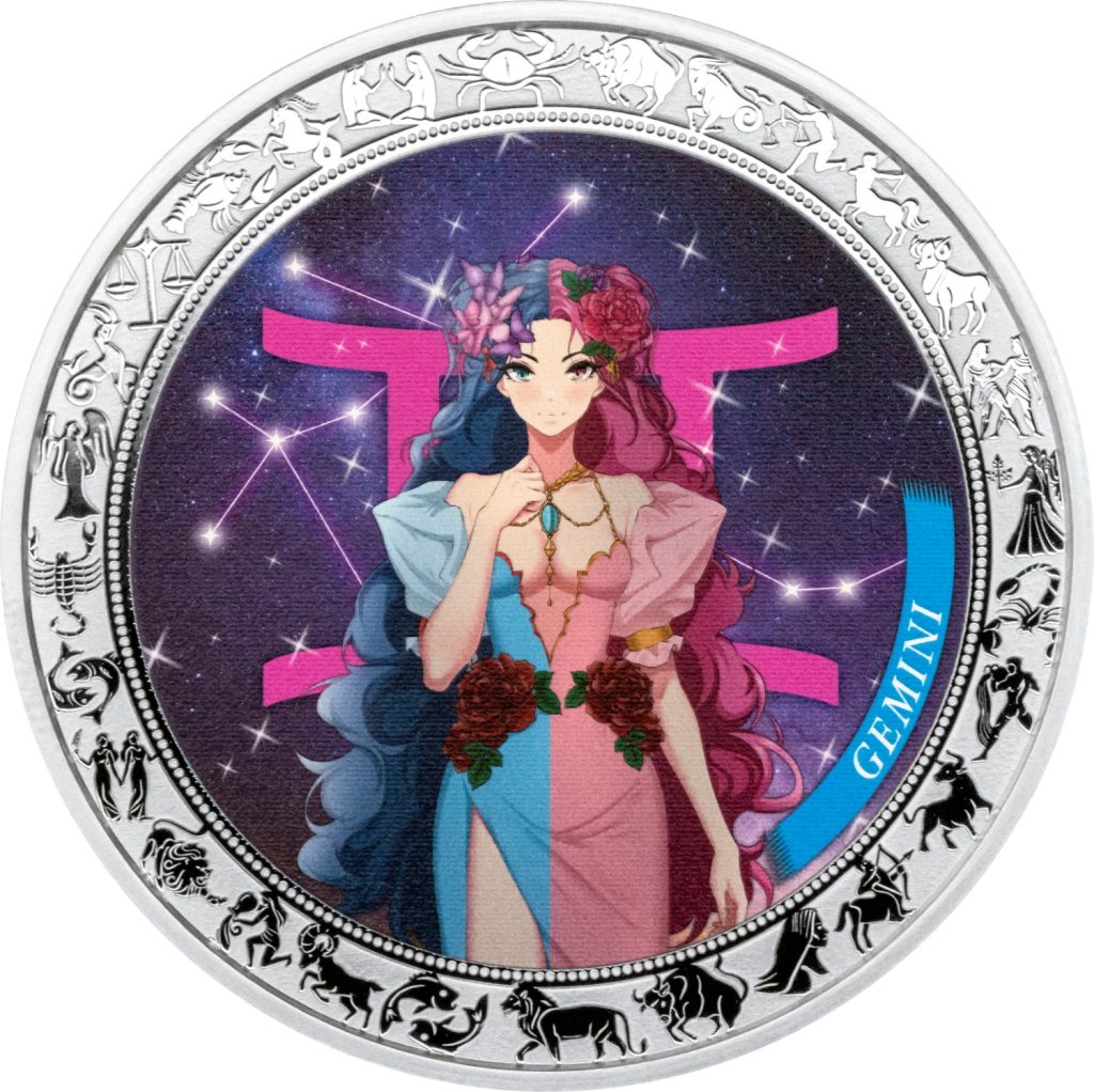 Gemini - Anime Zodiac Series series coin collection - Ghana 1oz pure silver coin