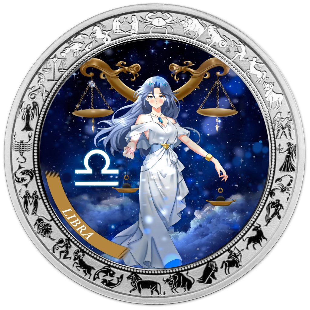 Libra - Anime Zodiac Series series coin collection - Ghana 1oz pure silver coin