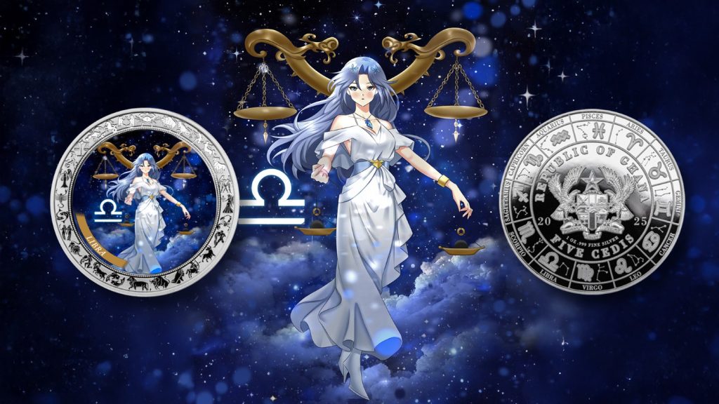 Libra - Anime Zodiac Series series coin collection - Ghana 1oz pure silver coin