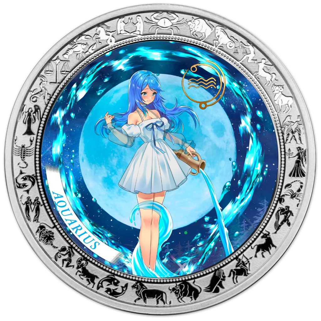 Aquarius - Anime Zodiac Series series coin collection - Ghana 1oz pure silver coin